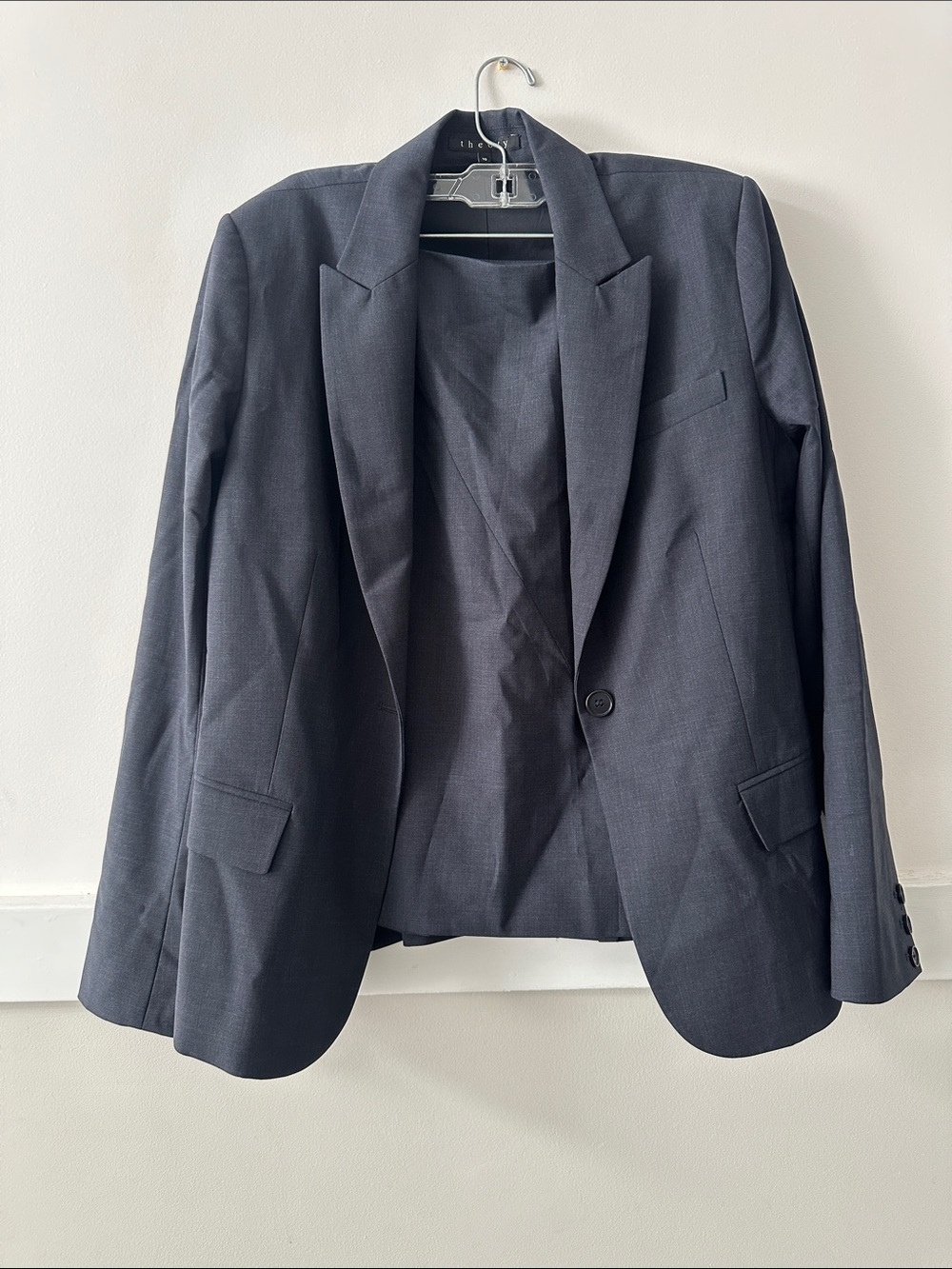 Theory Classic Women's Navy Wool Blend Single-Button Blazer and Skirt Suit Set